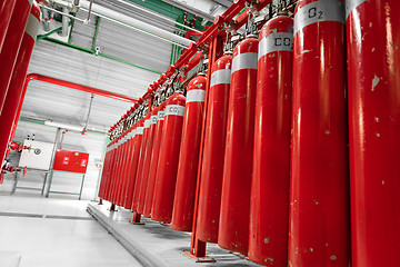 Image showing Large CO2 fire extinguishers in a power plant