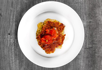 Image showing Fried chicken ribs and rice with tomato sauce