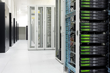 Image showing Clean industrial interior of a server room