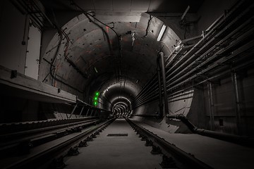 Image showing Underground tunnel with railroad track