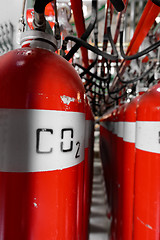 Image showing Large CO2 fire extinguishers in a power plant