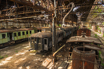 Image showing Cargo trains in old train depot