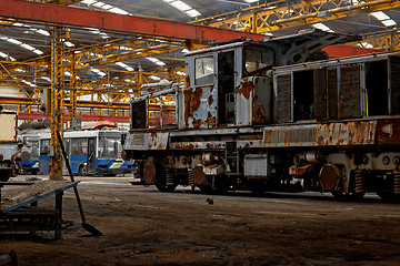 Image showing Cargo trains in old train depot