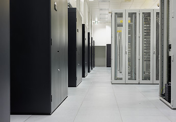 Image showing Clean industrial interior of a server room