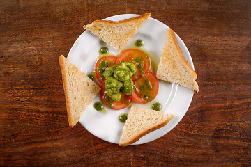 Image showing Healthy appetizer with  toast and gnocchi