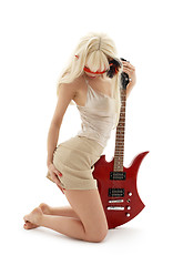 Image showing girl in mask with red guitar