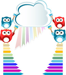 Image showing Owls and sky clouds, holiday baby card