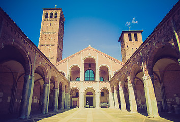 Image showing Retro look Sant Ambrogio church, Milan