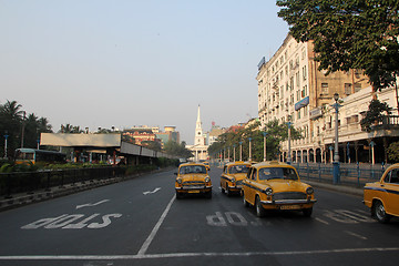 Image showing Yellow Ambassador taxi car, Kolkata