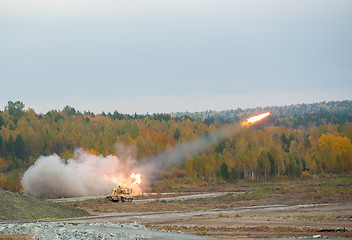 Image showing Rocket launch by TOS-1A system