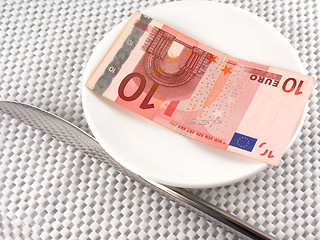 Image showing euro money on plate with knife