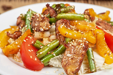 Image showing Warm salad with veal