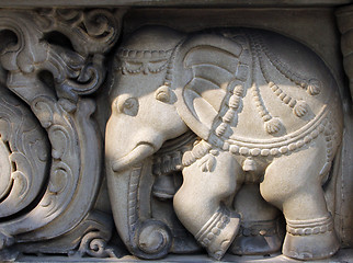 Image showing Stone carvings in Hindu temple Birla Mandir in Kolkata