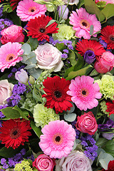 Image showing Wedding arrangement in red, purple and pink