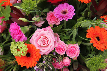 Image showing Flower arrangement in pink, red and orange