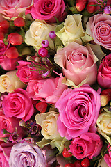 Image showing Bridal rose arrangement in various shades of pink