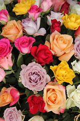 Image showing Mixed flower arrangement in bright colors