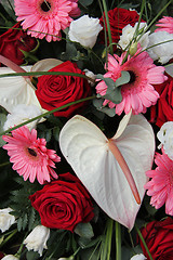 Image showing Anthurium, roses and gerberas in a bridal arrangement