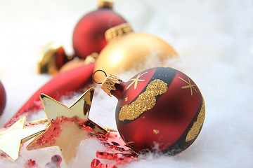 Image showing Christmas decorations in red and gold