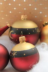 Image showing red and golden christmas ornaments