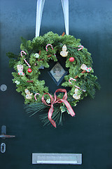 Image showing Christmas wreath on a door
