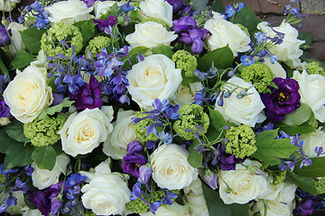 Image showing Wedding arrangement in white and blue