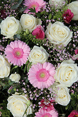 Image showing pink gerberas and white roses in bridal arrangement