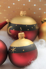 Image showing red and golden christmas ornaments