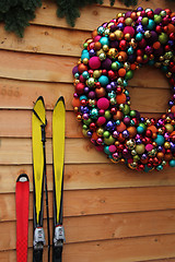 Image showing Log cabin with christmas decorations