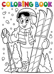 Image showing Coloring book skiing theme 1