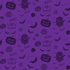 Image showing Halloween Ghost Bat Pumpkin Seamless Pattern Background Purple