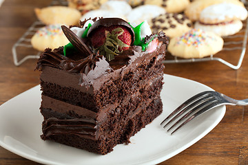 Image showing Chocolate Cake Slice with Cookies