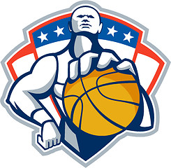 Image showing Basketball Player Holding Ball Crest Retro