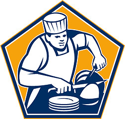 Image showing Chef Cook Slicing Ham Retro