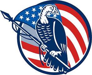 Image showing Wild Turkey Perching American Flag