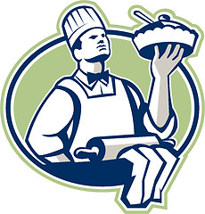 Image showing Baker Chef Cook Serving Pie Retro