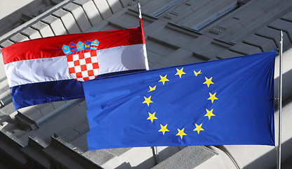 Image showing Detail of Croatian and Eu flags