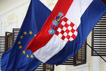 Image showing EU and Croatian flags together