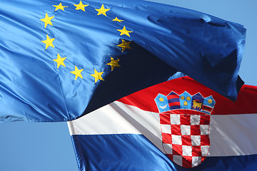 Image showing Details of EU and Croatian flags 