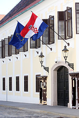 Image showing Government building, EU and Croatian flags