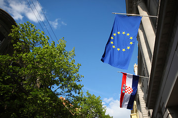 Image showing EU and Croatian flag in Zagreb