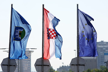 Image showing Zagreb, Croatian & Eu flags