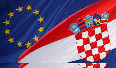 Image showing  Croatian flag with Eu flag