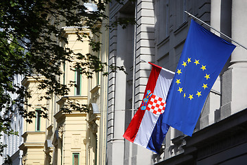 Image showing Building with EU and Croatian flag