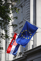 Image showing EU & Croatian flags on Zagreb streets