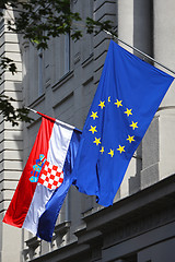 Image showing EU & Croatian flags in Zagreb