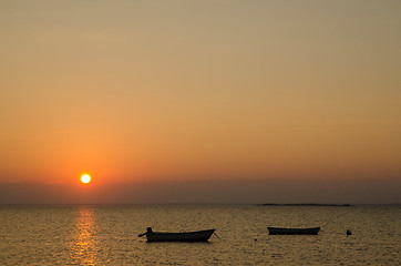 Image showing Boats at sunset 