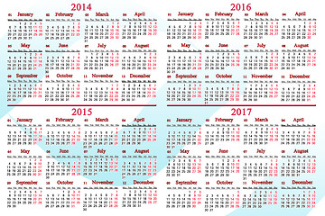 Image showing usual calendar for 2014 - 2017 years