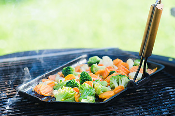 Image showing Vegetables fried on coals, close up