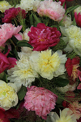 Image showing Yellow/white and pink peony wedding arrangement